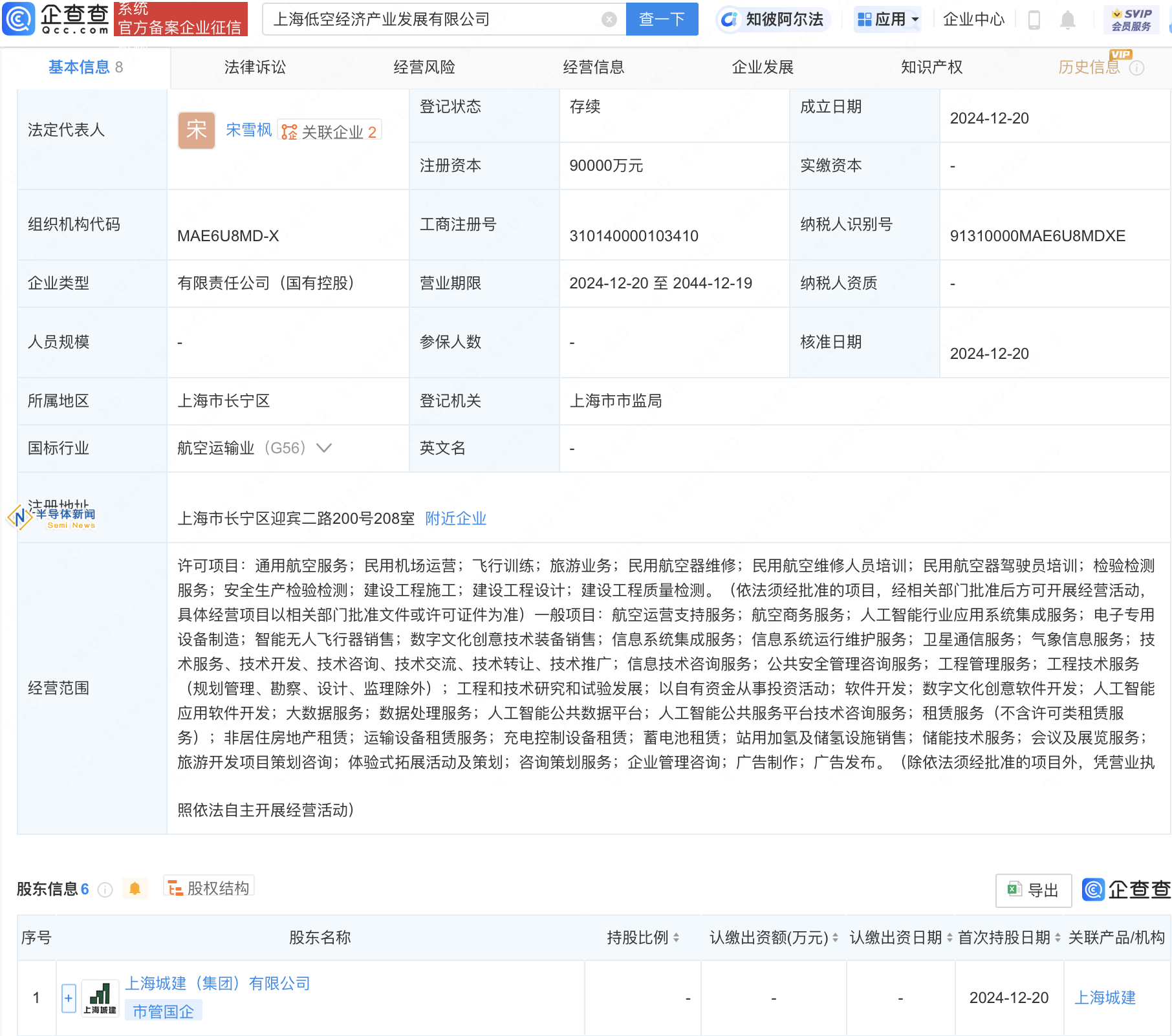 上海新成立低空经济公司，注册资本高达9亿，业务布局多元化